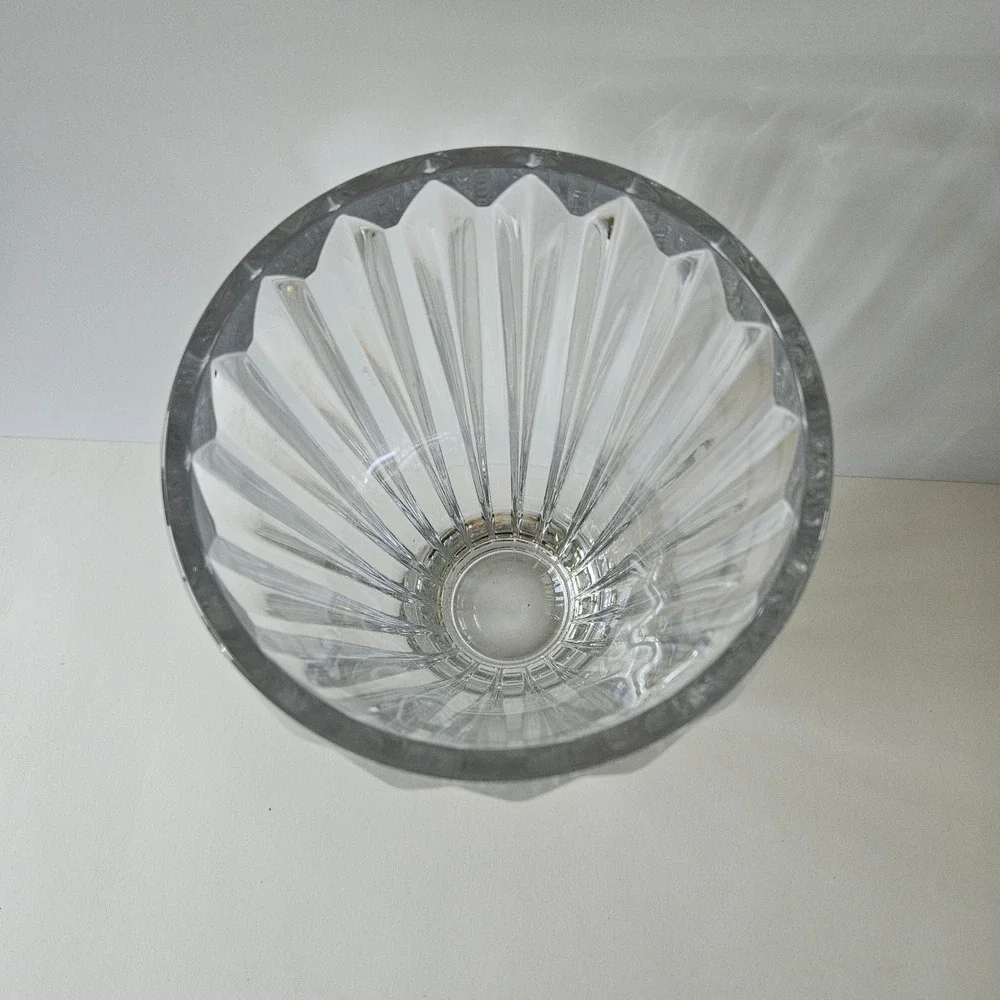 Lead Crystal Vase 10.5in Heavy Fluted Sides Czech-Style - Excellent